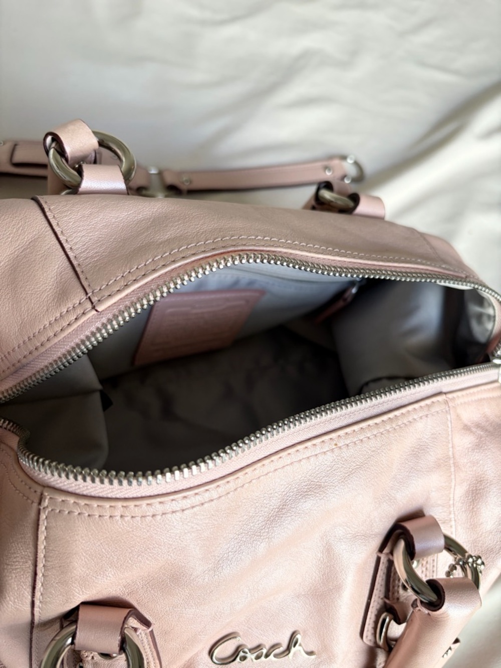 Coach Blush Pink Leather Satchel Shoulder Bag Silver Hardware - Picture 5 of 7